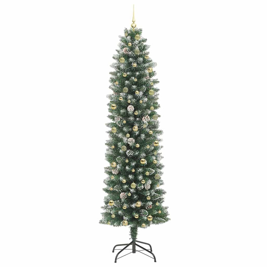 Kunstmatige slanke kerstboom met 300 LED Groen en Wit 240 cm