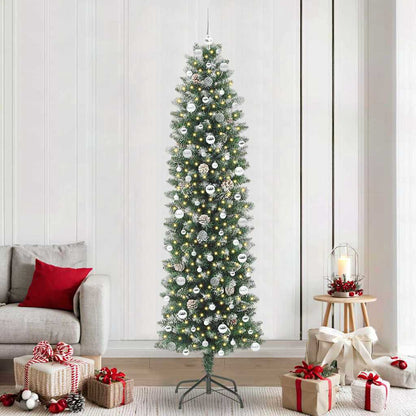 Kunstmatige slanke kerstboom met 300 LED Groen en Wit 240 cm