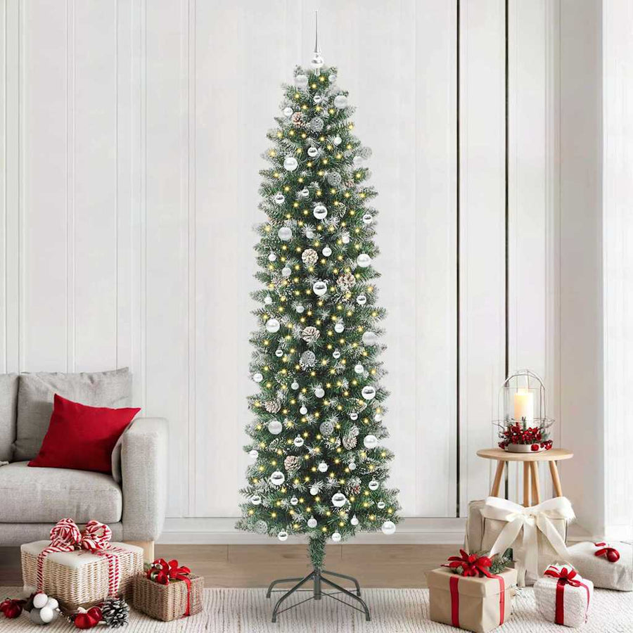 Kunstmatige slanke kerstboom met 300 LED Groen en Wit 240 cm