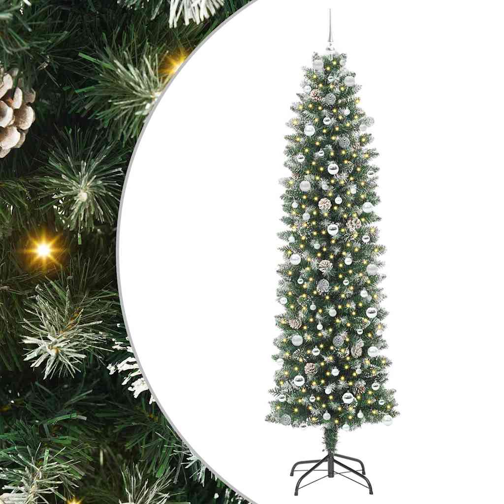 Kunstmatige slanke kerstboom met 300 LED Groen en Wit 240 cm