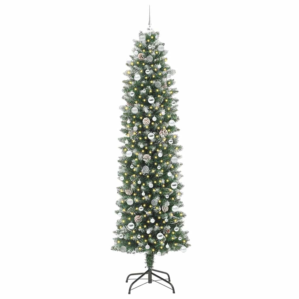 Kunstmatige slanke kerstboom met 300 LED Groen en Wit 240 cm