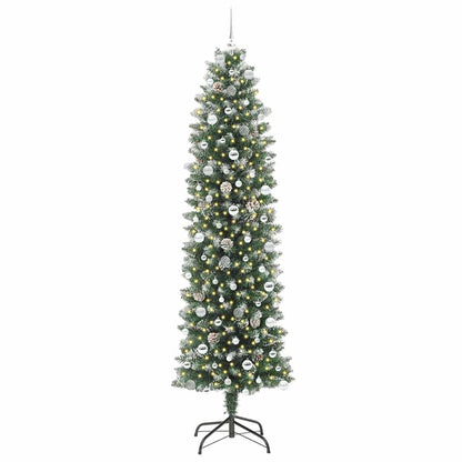 Kunstmatige slanke kerstboom met 300 LED Groen en Wit 240 cm