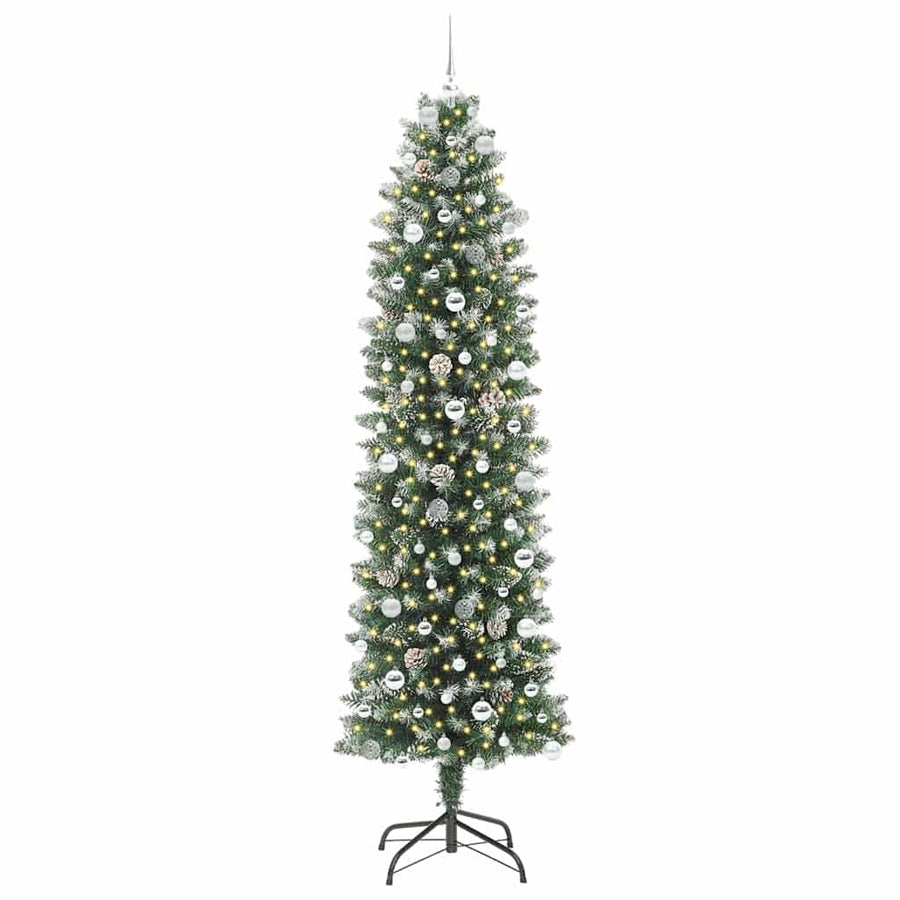 Kunstmatige slanke kerstboom met 300 LED Groen en Wit 240 cm