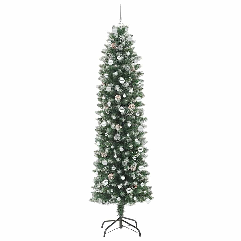 Kunstmatige slanke kerstboom met 300 LED Groen en Wit 240 cm