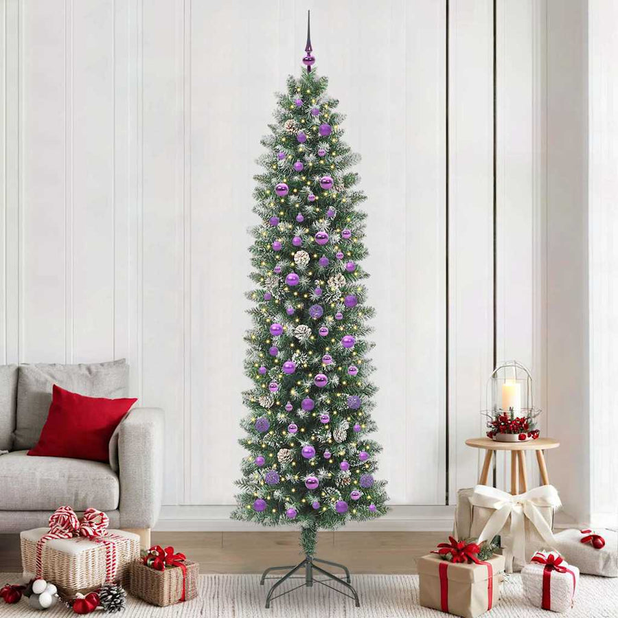Kunstmatige Slanke Kerstboom Met 300 Led Groen En Wit 240 cm