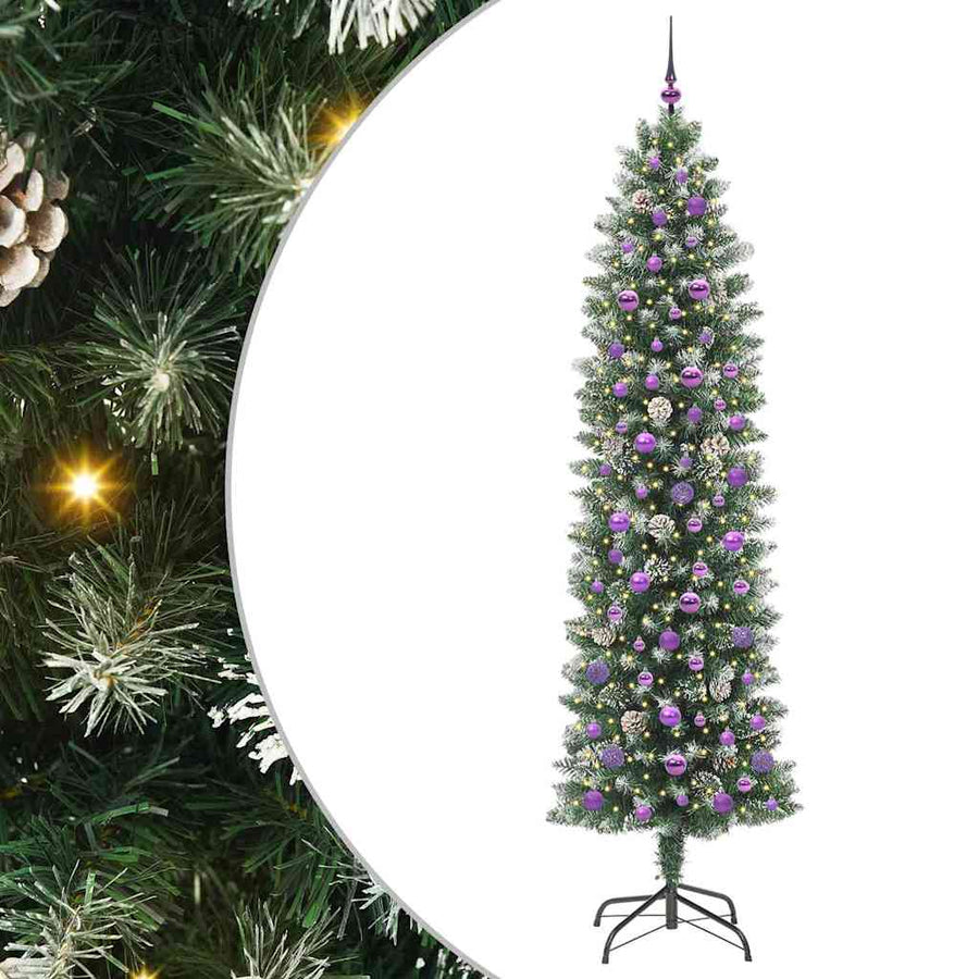 Kunstmatige Slanke Kerstboom Met 300 Led Groen En Wit 240 cm