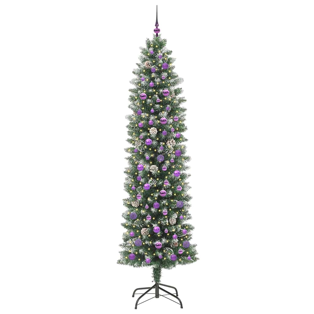 Kunstmatige Slanke Kerstboom Met 300 Led Groen En Wit 240 cm