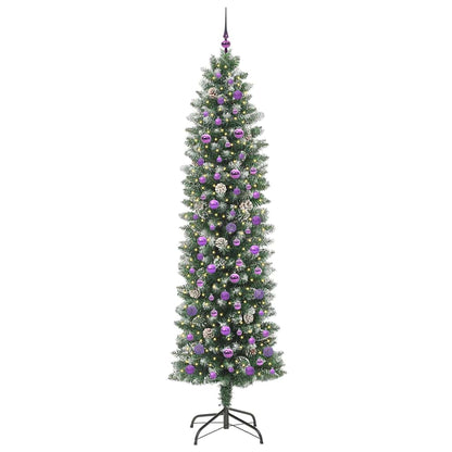 Kunstmatige Slanke Kerstboom Met 300 Led Groen En Wit 240 cm