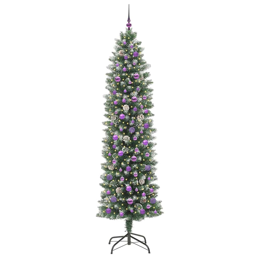 Kunstmatige Slanke Kerstboom Met 300 Led Groen En Wit 240 cm