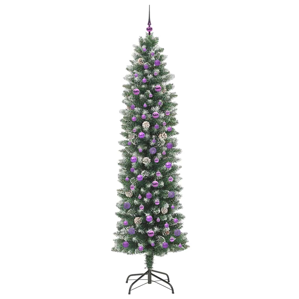 Kunstmatige Slanke Kerstboom Met 300 Led Groen En Wit 240 cm