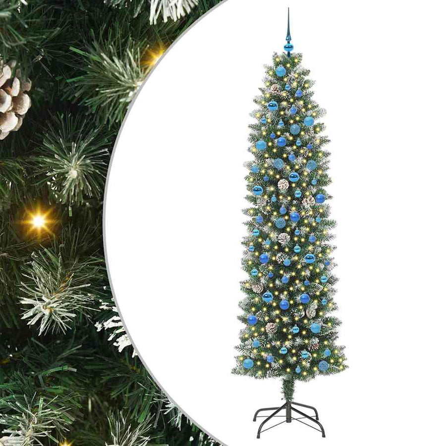 Kunstmatige Slanke Kerstboom Met 300 Led Groen En Wit 240 cm