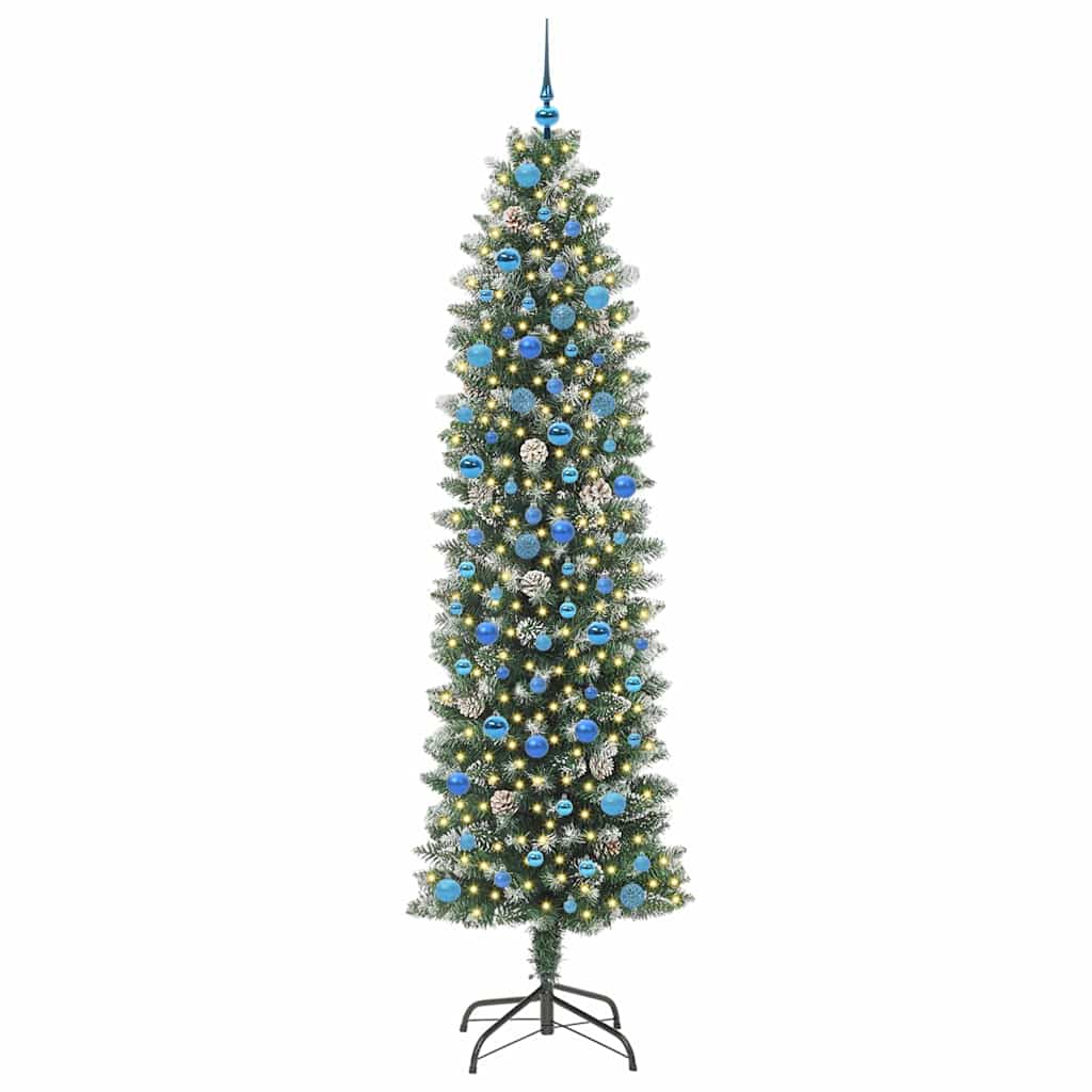 Kunstmatige Slanke Kerstboom Met 300 Led Groen En Wit 240 cm