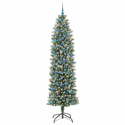 Kunstmatige Slanke Kerstboom Met 300 Led Groen En Wit 240 cm