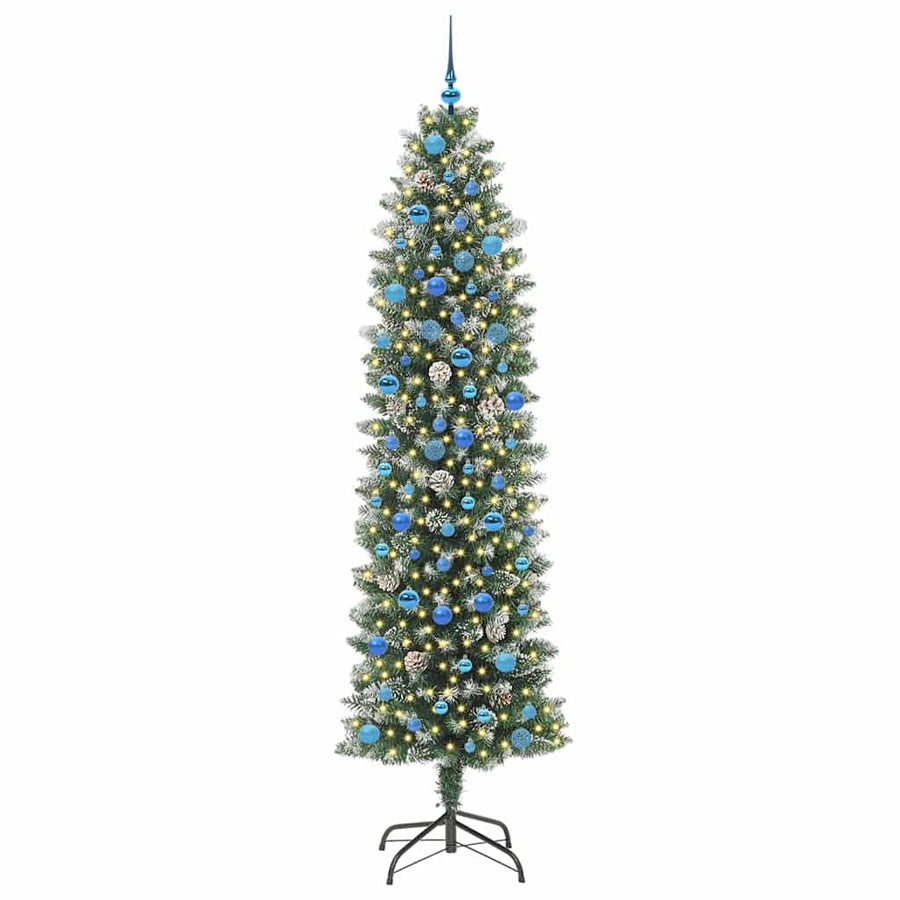 Kunstmatige Slanke Kerstboom Met 300 Led Groen En Wit 240 cm