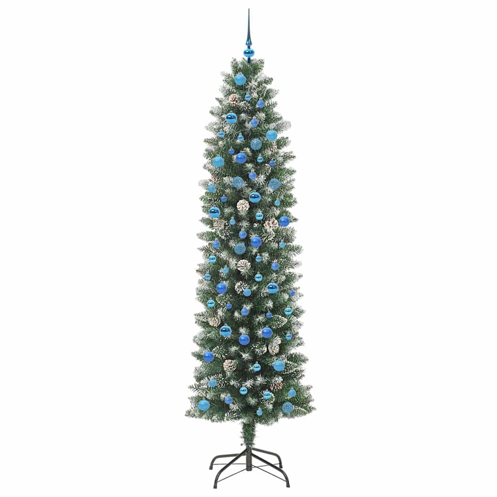 Kunstmatige Slanke Kerstboom Met 300 Led Groen En Wit 240 cm