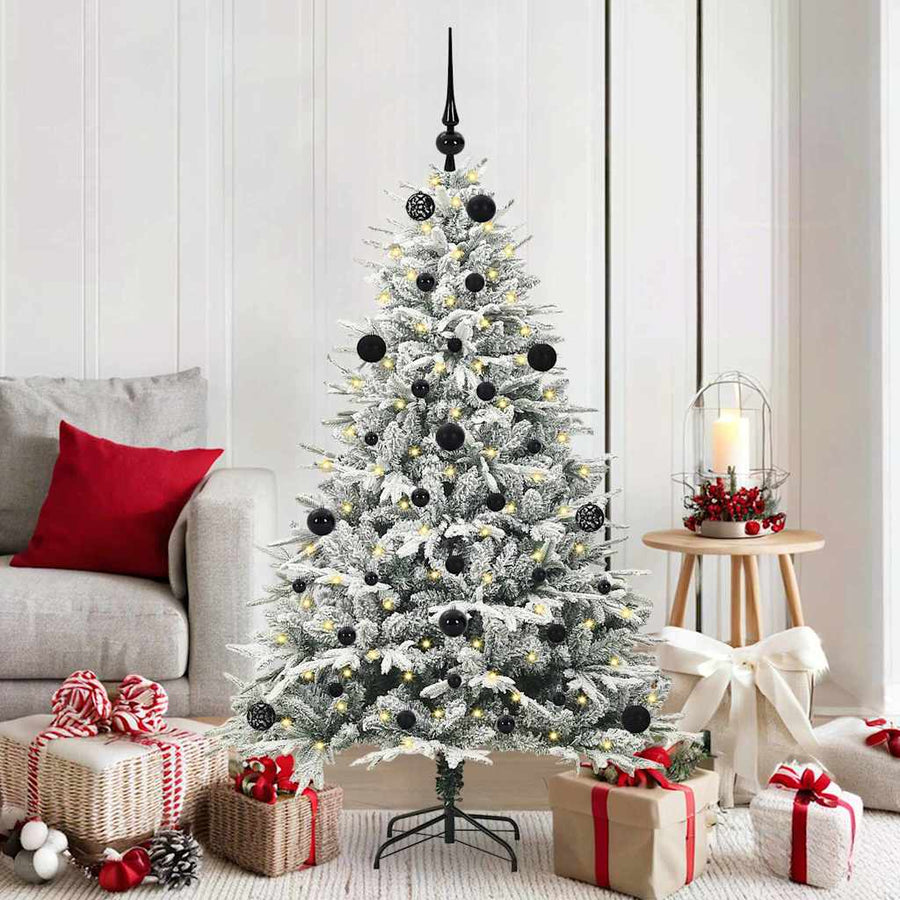 Kunstmatige Vorstverlichte Kerstboom met Bal Set Groen 150 cm