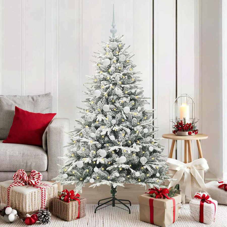 Kunstmatige Vorstverlichte Kerstboom met Bal Set Groen 150 cm