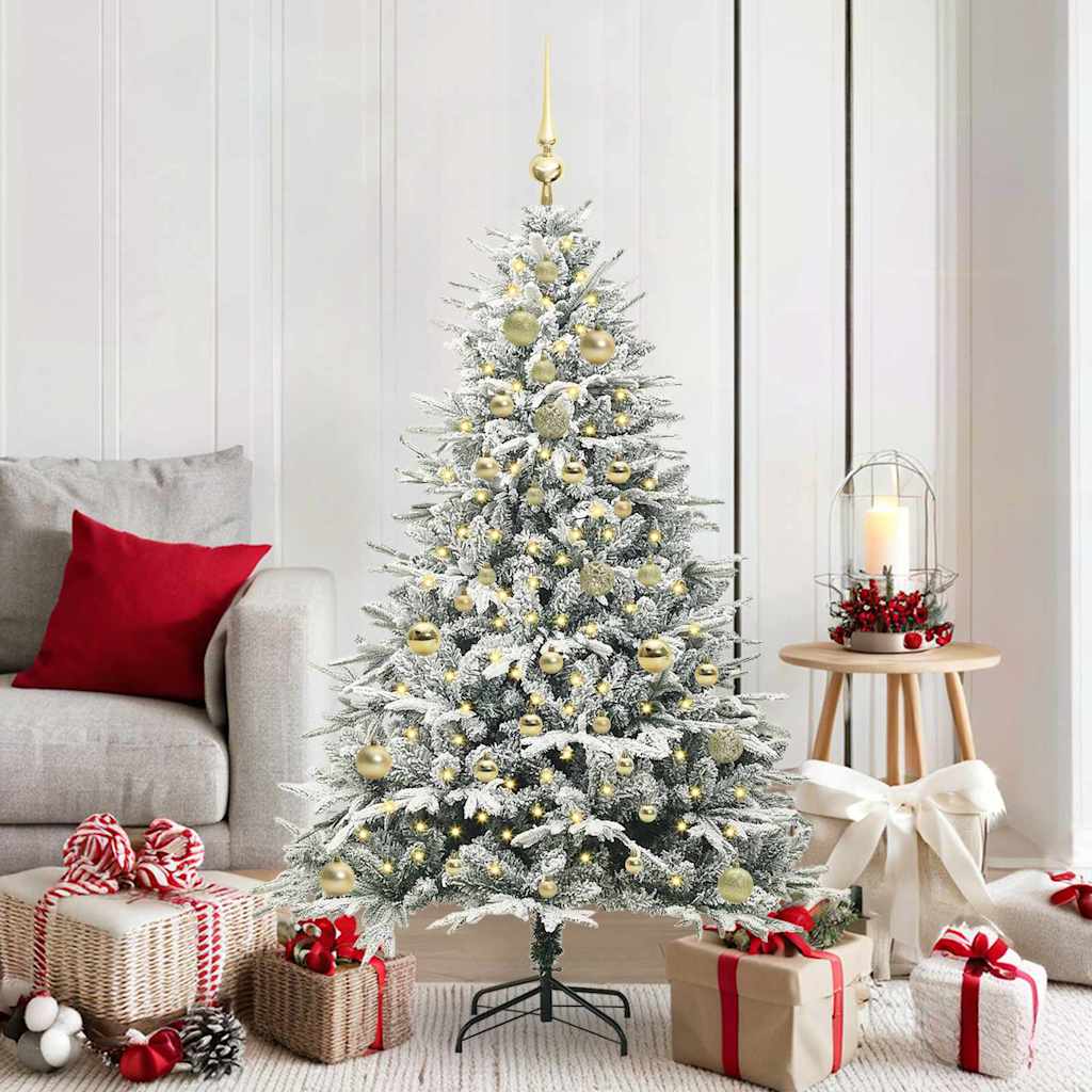 Kunstmatige Vorstverlichte Kerstboom met Bal Set Groen 150 cm