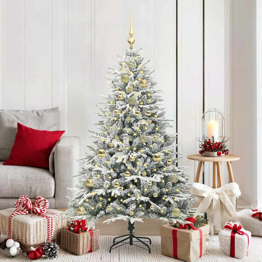 Kunstmatige Vorstverlichte Kerstboom met Bal Set Groen 150 cm