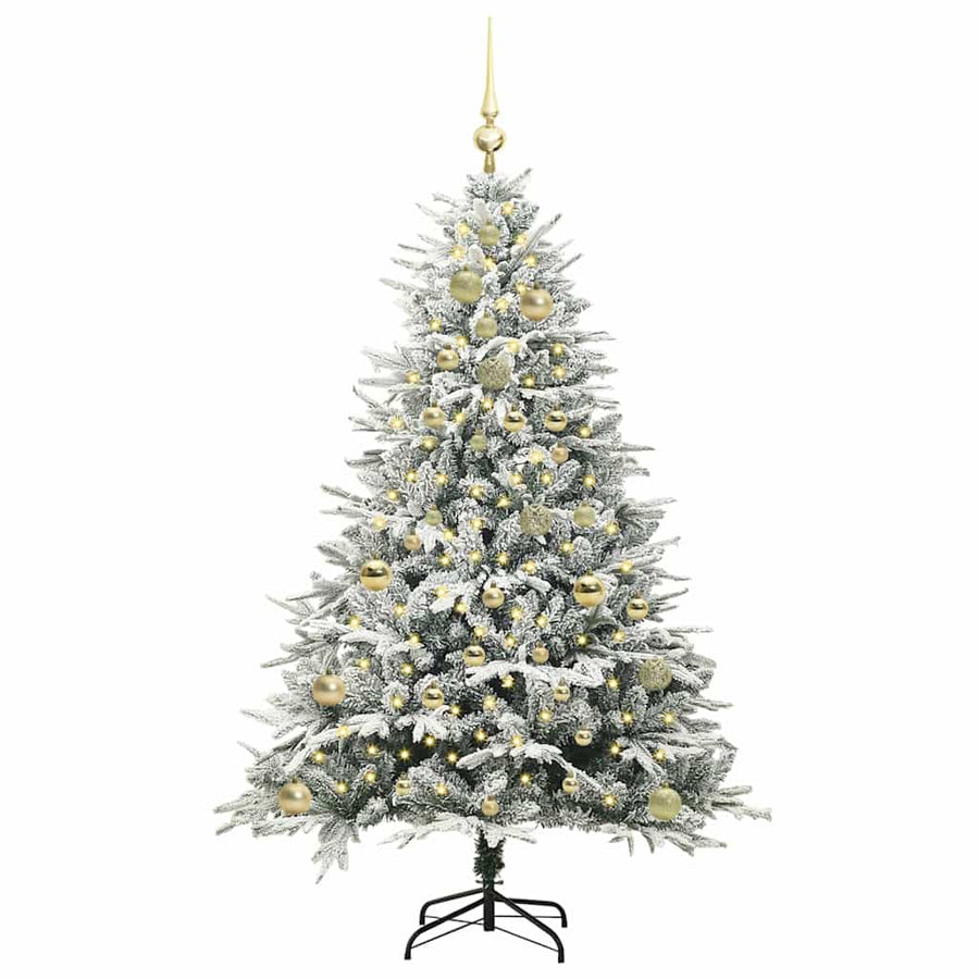 Kunstmatige Vorstverlichte Kerstboom met Bal Set Groen 150 cm