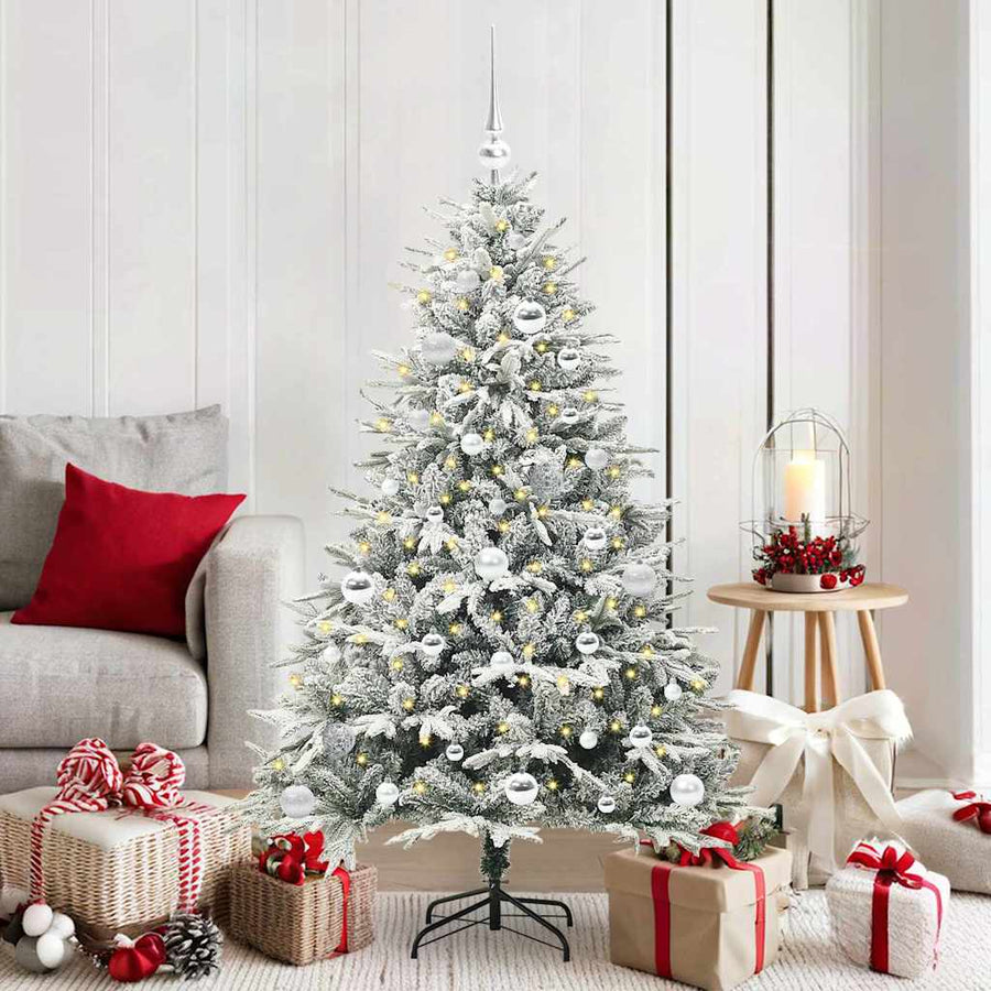 Kunstmatige Vorstverlichte Kerstboom met Bal Set Groen 150 cm