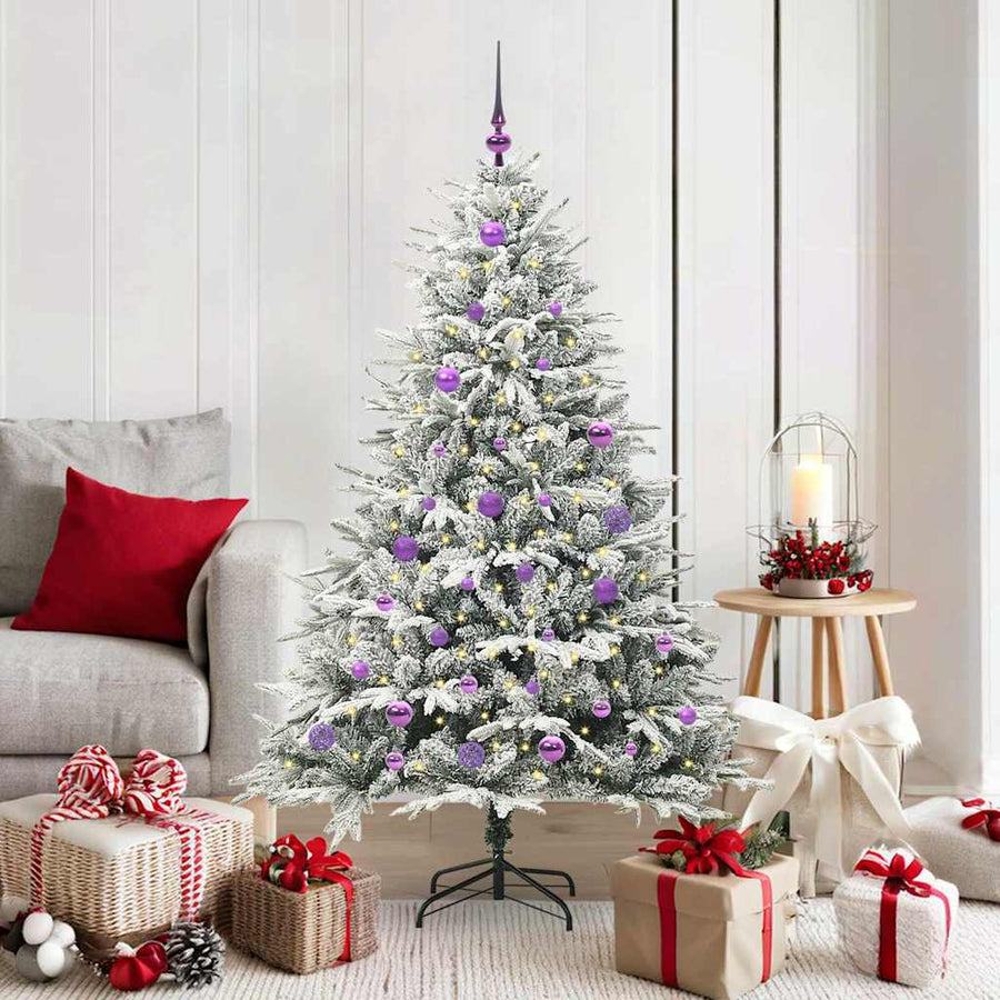 Kunstmatige Vorstverlichte Kerstboom met Bal Set Groen 150 cm