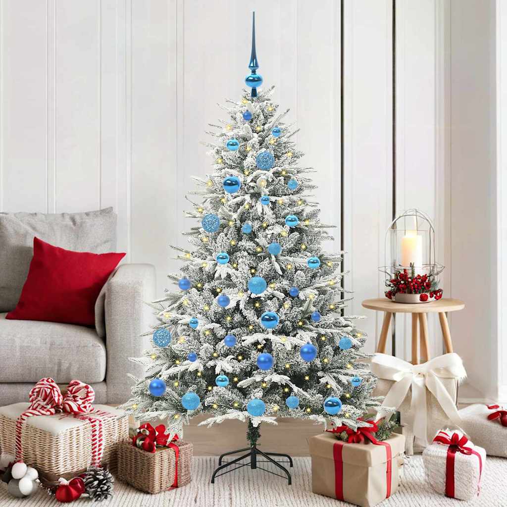 Kunstmatige Vorstverlichte Kerstboom met Bal Set Groen 150 cm