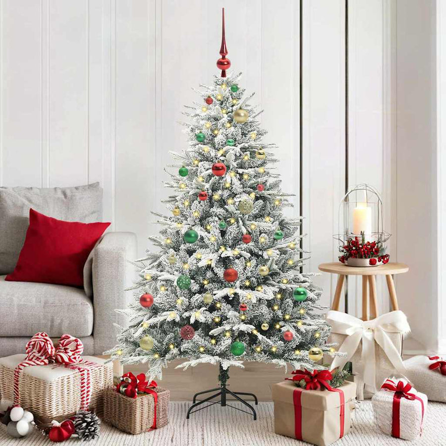 Kunstmatige Vorstverlichte Kerstboom met Bal Set Groen 150 cm