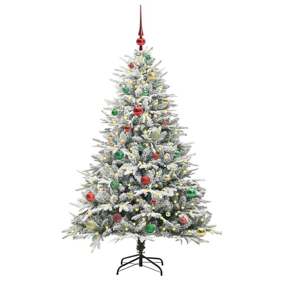 Kunstmatige Vorstverlichte Kerstboom met Bal Set Groen 150 cm