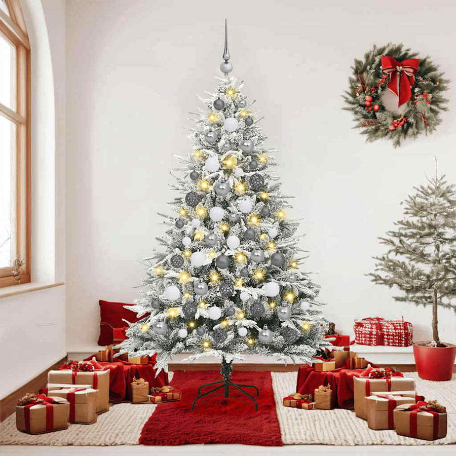 Kunstmatige Vorstverlichte Kerstboom met Bal Set Groen 180 cm