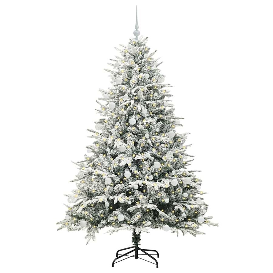 Kunstmatige Vorstverlichte Kerstboom met Bal Set Groen 180 cm