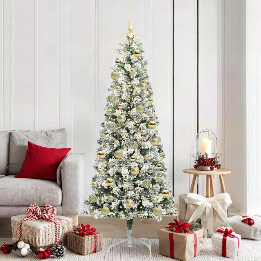 Kunstmatige Inklapbare Kerstboom Groen en Wit 180 cm 300 LED's