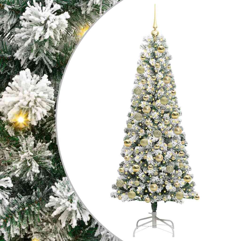 Kunstmatige Inklapbare Kerstboom Groen en Wit 180 cm 300 LED's
