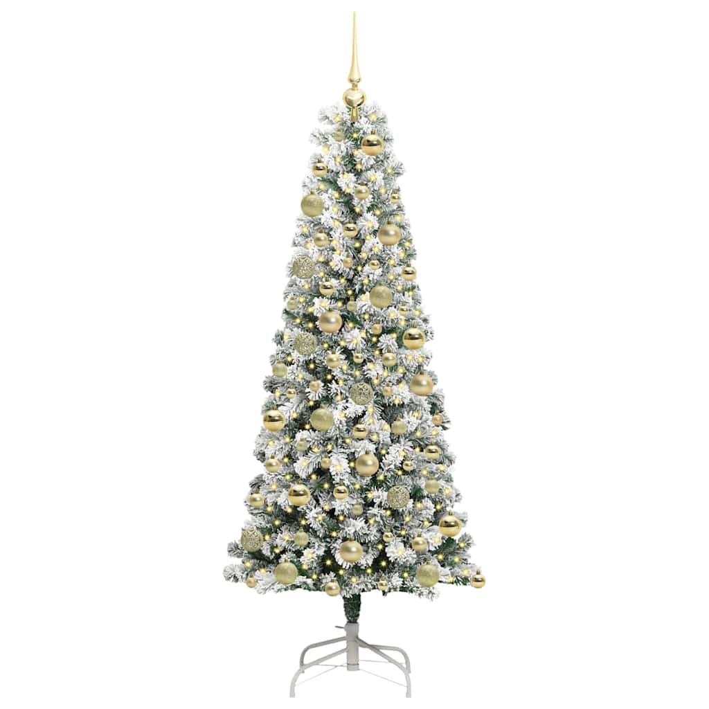 Kunstmatige Inklapbare Kerstboom Groen en Wit 180 cm 300 LED's