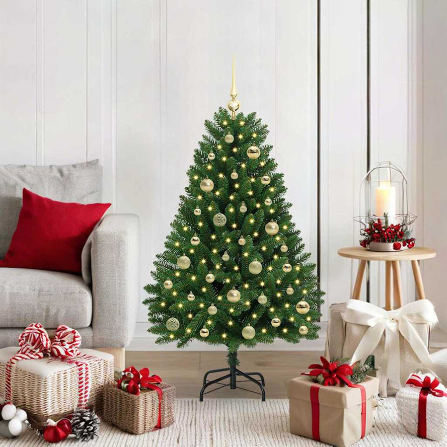 Kunstkerstboom met LED -striplichten Groen 120 cm PVC en Metaal