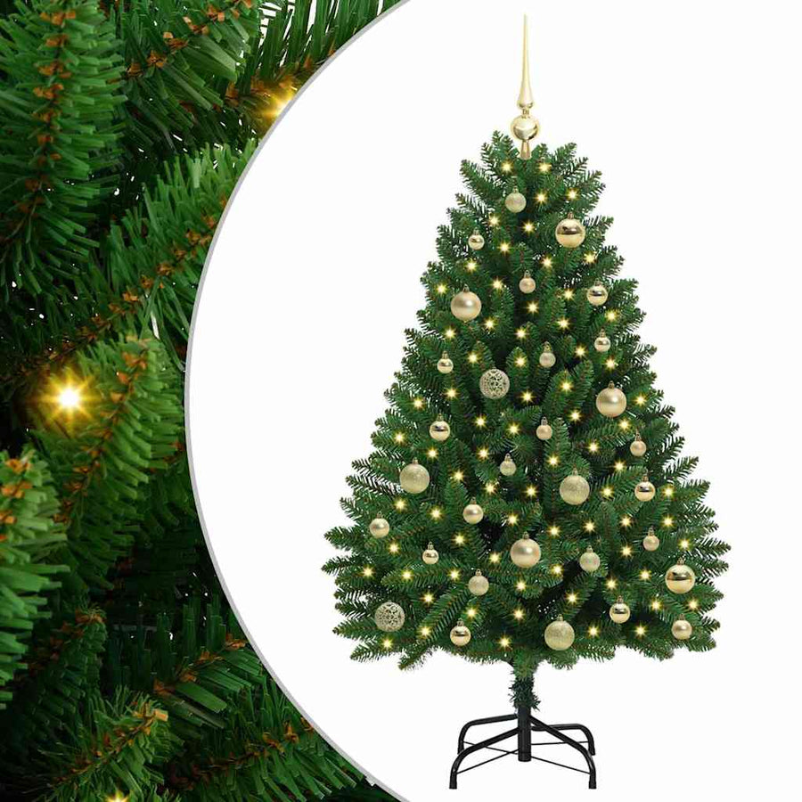 Kunstkerstboom met LED -striplichten Groen 120 cm PVC en Metaal