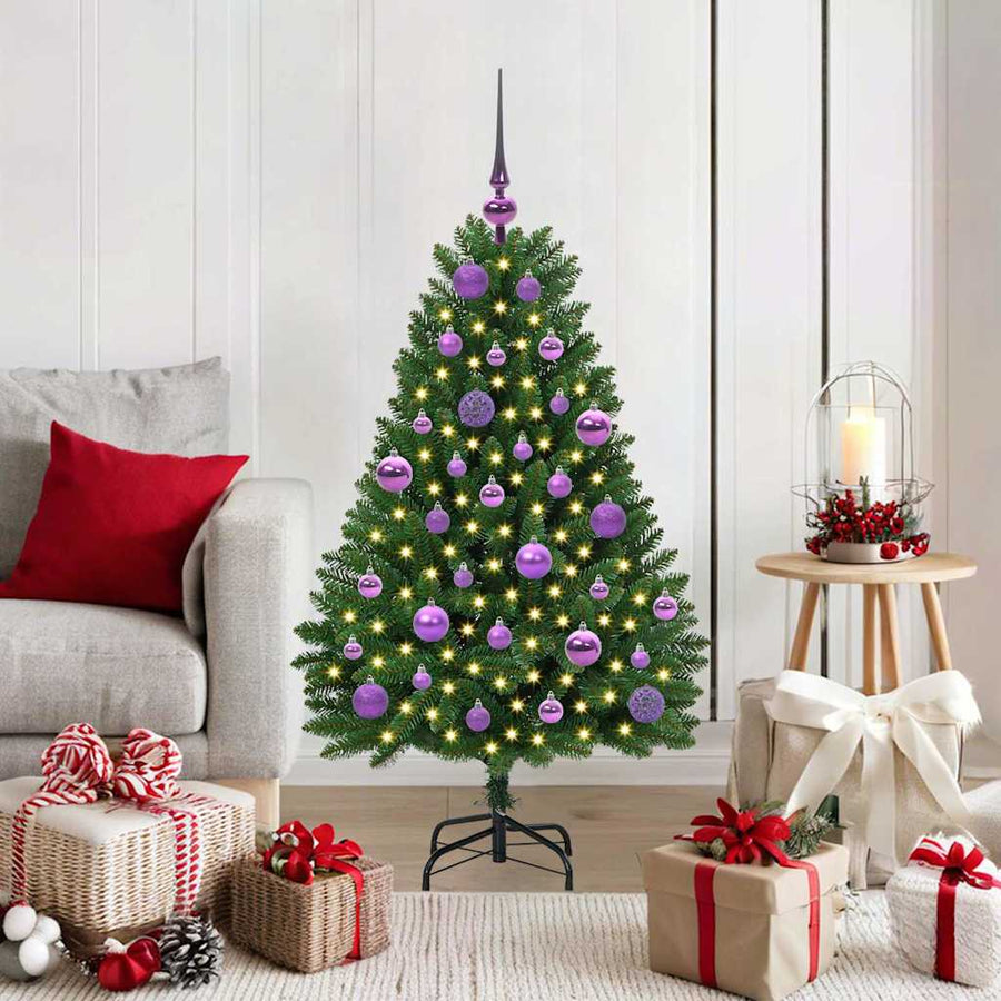 Kunstkerstboom met LED -striplichten Groen 120 cm PVC en Metaal