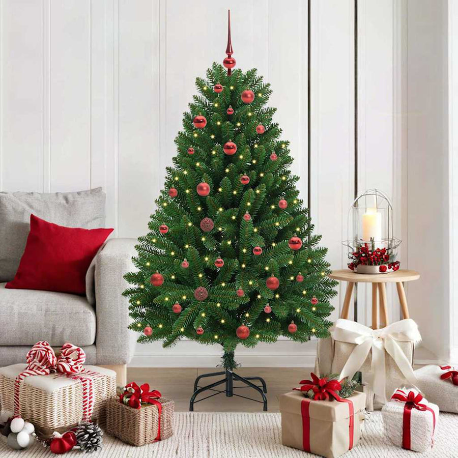 Kunstkerstboom met LED -striplichten Groen 150 cm PVC en Metaal