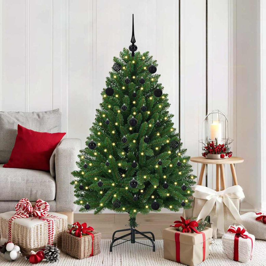Kunstkerstboom met LED -striplichten Groen 150 cm PVC en Metaal