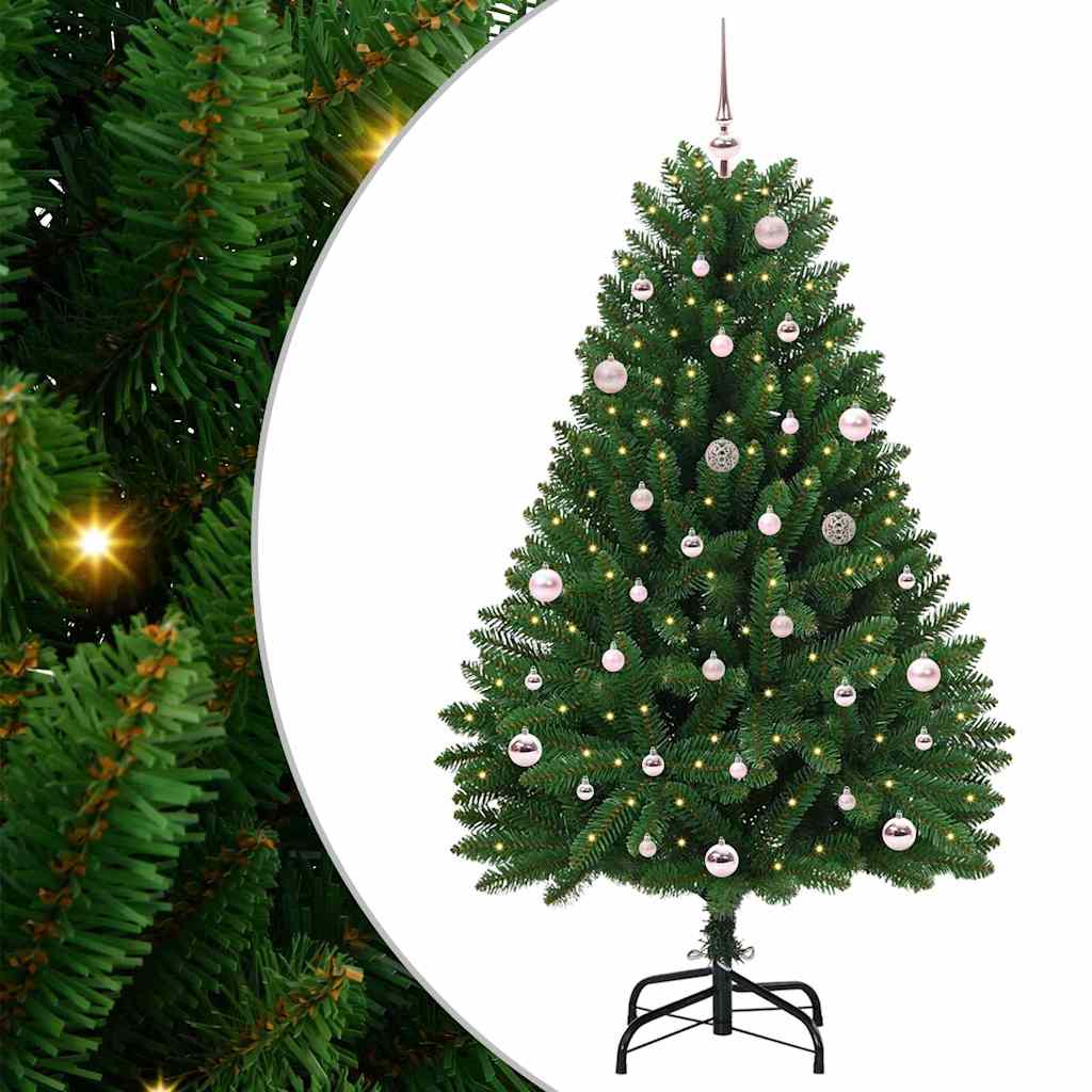 Kunstkerstboom met LED -striplichten Groen 150 cm PVC en Metaal