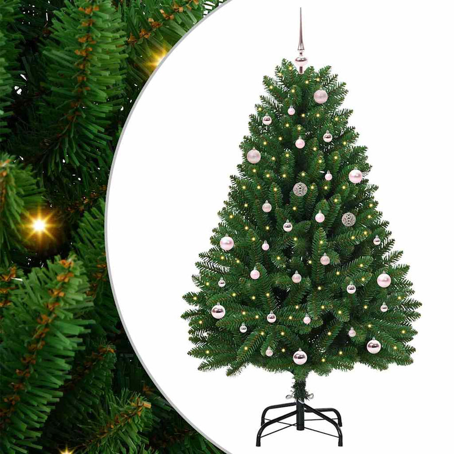 Kunstkerstboom met LED -striplichten Groen 150 cm PVC en Metaal