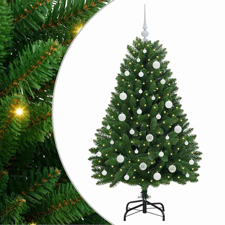 Kunstkerstboom met LED -striplichten Groen 150 cm PVC en Metaal