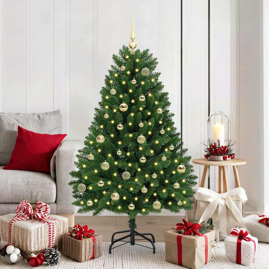 Kunstkerstboom met LED -striplichten Groen 150 cm PVC en Metaal