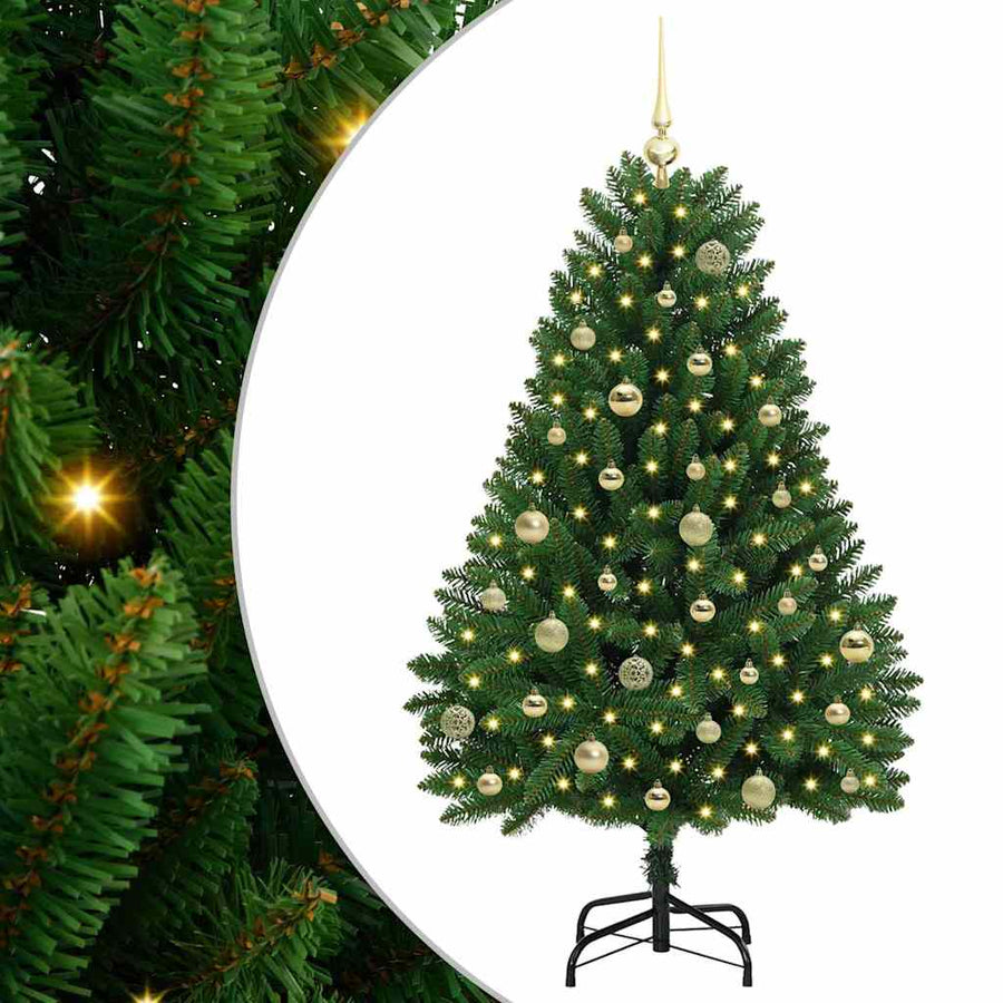 Kunstkerstboom met LED -striplichten Groen 150 cm PVC en Metaal