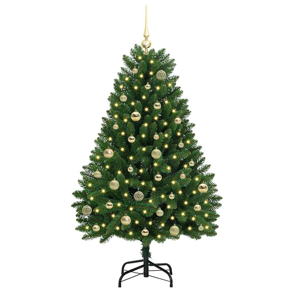 Kunstkerstboom met LED -striplichten Groen 150 cm PVC en Metaal