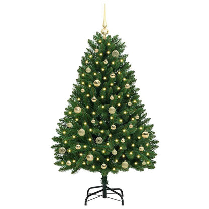 Kunstkerstboom met LED -striplichten Groen 150 cm PVC en Metaal