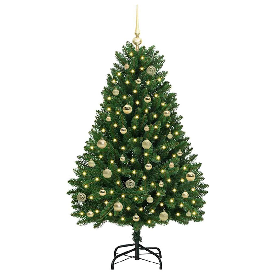 Kunstkerstboom met LED -striplichten Groen 150 cm PVC en Metaal