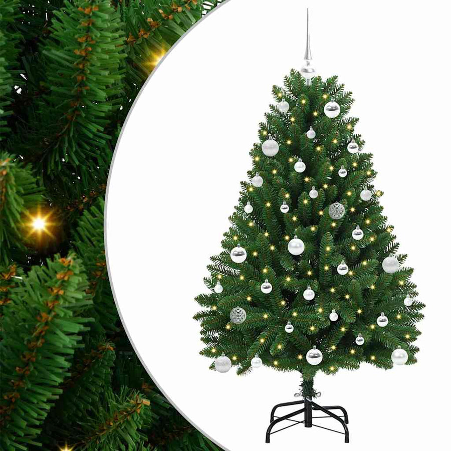 Kunstkerstboom met LED -striplichten Groen 150 cm PVC en Metaal