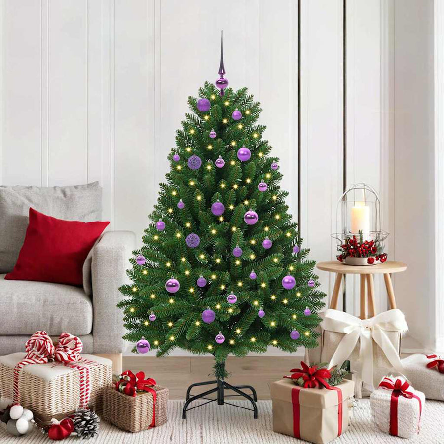 Kunstkerstboom met LED -striplichten Groen 150 cm PVC en Metaal