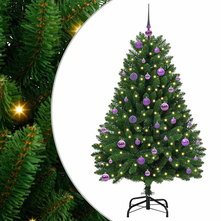 Kunstkerstboom met LED -striplichten Groen 150 cm PVC en Metaal